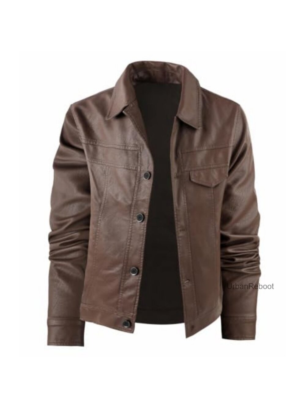 Mens Faux Leather Jacket Biker Bomber Button Front Casual Coat